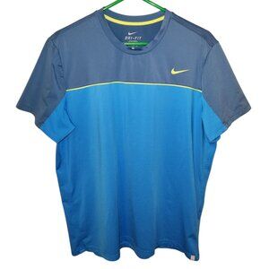 Nike Dri-Fit Athletic T-Shirt Men's XL Blue Stretch Short Sleeve Swoosh Logo